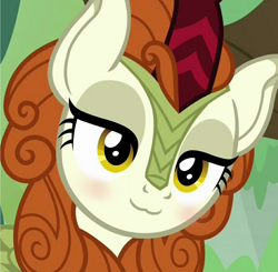 Size: 1600x1570 | Tagged: safe, edit, edited screencap, screencap, autumn blaze, kirin, sounds of silence, spoiler:s08, :3, awwtumn blaze, blushing, cropped, cute, solo