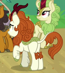 Size: 371x417 | Tagged: safe, screencap, autumn blaze, spring glow, kirin, sounds of silence, cloven hooves, cropped, female, plot, raised hoof, solo focus