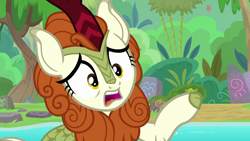 Size: 1280x720 | Tagged: safe, screencap, autumn blaze, kirin, sounds of silence, spoiler:s08, cloven hooves, female, open mouth, solo