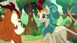 Size: 1280x720 | Tagged: safe, screencap, autumn blaze, rain shine, kirin, sounds of silence, spoiler:s08, cute, shineabetes, smiling