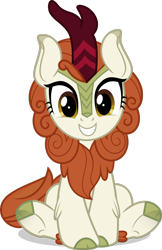 Size: 1024x1576 | Tagged: safe, artist:jhayarr23, autumn blaze, kirin, sounds of silence, awwtumn blaze, chest fluff, cloven hooves, cute, female, grin, hnnng, leg fluff, looking at you, simple background, sitting, smiling, solo, squee, transparent background, underhoof, vector