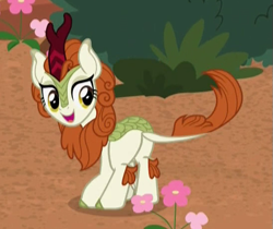 Size: 547x459 | Tagged: safe, screencap, autumn blaze, kirin, sounds of silence, cropped, female, flower, plot, solo