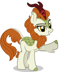 Size: 884x1076 | Tagged: safe, artist:raindashesp, autumn blaze, kirin, sounds of silence, looking at you, raised eyebrow, raised hoof, simple background, solo, transparent background, vector