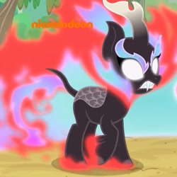 Size: 721x720 | Tagged: safe, screencap, autumn blaze, kirin, nirik, sounds of silence, angry, blank eyes, cropped, fire, glowing eyes, nickelodeon, rage