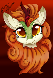 Size: 2647x3887 | Tagged: safe, artist:gleamydreams, autumn blaze, kirin, awwtumn blaze, bust, chest fluff, cute, female, full face view, looking at you, mare, portrait, smiling, solo