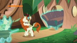 Size: 600x338 | Tagged: safe, screencap, autumn blaze, kirin, pony, sounds of silence, a kirin tale, animated, armchair, cloven hooves, female, gif, loop, magic, magic aura, nickelodeon, nose in the air, silly, silly pony, sofa, solo, struggling, stuck, telekinesis