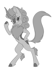 Size: 1248x1616 | Tagged: safe, artist:dusthiel, autumn blaze, kirin, sounds of silence, bipedal, female, grayscale, monochrome, quadrupedal, simple background, smiling, solo, transparent background