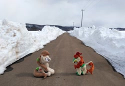 Size: 2080x1428 | Tagged: safe, artist:hihin1993, autumn blaze, oc, oc:pirika, irl, japan, photo, plushie, road, snow