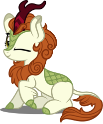 Size: 1762x2133 | Tagged: safe, artist:tsabak, autumn blaze, kirin, sounds of silence, awwtumn blaze, cute, female, looking at you, one eye closed, simple background, sitting, smiling, solo, transparent background, wink