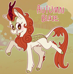 Size: 1280x1287 | Tagged: safe, artist:alexbeeza, autumn blaze, kirin, awwtumn blaze, blushing, cute, female, flower, open mouth, solo, tree