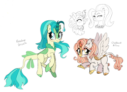 Size: 1616x1170 | Tagged: safe, artist:unoriginai, autumn blaze, princess skystar, oc, oc:cloudburst billow, oc:raindrop drizzle, hippocampus, hippogriff, hybrid, kirin, merpony, my little pony: the movie, autumnstar, cloven hooves, colored hooves, crack ship offspring, cute, female, lesbian, magical lesbian spawn, next generation, offspring, parent:autumn blaze, parent:princess skystar, parents:autumnstar, shipping, sisters