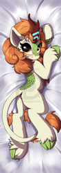 Size: 1506x4222 | Tagged: safe, artist:rileyisherehide, autumn blaze, kirin, sounds of silence, :p, awwtumn blaze, blushing, body pillow design, butt, cute, eyelashes, female, human shoulders, obtrusive watermark, patreon, patreon logo, plot, silly, solo, tongue out, unshorn fetlocks, watermark