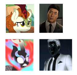 Size: 954x926 | Tagged: safe, edit, edited screencap, screencap, autumn blaze, kirin, nirik, sounds of silence, fire, mane of fire, martin li, mister negative, mr. negative, spider-man, spoilers for another series