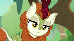 Size: 1280x720 | Tagged: safe, edit, edited screencap, screencap, autumn blaze, kirin, sounds of silence, inverted mouth, smiling