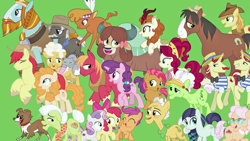 Size: 1863x1050 | Tagged: safe, artist:silverbuller, edit, edited screencap, screencap, apple bloom, apple rose, auntie applesauce, autumn blaze, babs seed, big macintosh, braeburn, bright mac, burnt oak, cherry jubilee, coloratura, flam, flim, goldie delicious, grand pear, granny smith, little strongheart, pear butter, rockhoof, scootaloo, sugar belle, sweetie belle, trouble shoes, winona, yona, buffalo, cat, dog, earth pony, kirin, pegasus, pony, unicorn, yak, the last problem, cutie mark crusaders, female, filly, male, mare, stallion, the magic of friendship grows