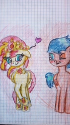 Size: 1368x2432 | Tagged: safe, artist:darkisida, flash sentry, sunset shimmer, fanart, female, flashimmer, graph paper, heart, male, shipping, straight, traditional art