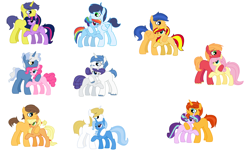 Size: 6904x4216 | Tagged: safe, artist:huskylaua, applejack, big macintosh, caramel, comet tail, fancypants, flash sentry, fluttershy, pinkie pie, pokey pierce, prince blueblood, rainbow dash, rarity, soarin', starlight glimmer, sunburst, sunset shimmer, trixie, twilight sparkle, twilight sparkle (alicorn), alicorn, earth pony, pegasus, pony, unicorn, absurd resolution, base used, bluetrix, carajack, cometlight, female, flashimmer, fluttermac, male, missing cutie mark, pokeypie, raripants, shipping, simple background, soarindash, starburst, straight, white background