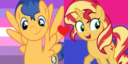 Size: 1000x500 | Tagged: safe, artist:prideponies, flash sentry, sunset shimmer, bisexual pride flag, bisexuality, female, flashimmer, gender headcanon, headcanon, lesbian, lgbt, lgbt headcanon, pride, pride flag, pride icons, sexuality headcanon, shipping, shipping domino, trans girl, trans lesbian pride flag, transgender