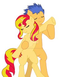 Size: 1024x1172 | Tagged: safe, artist:agentsuchiko, flash sentry, sunset shimmer, unicorn, dancing, female, flashimmer, male, shipping, simple background, straight, transparent background