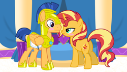 Size: 1920x1080 | Tagged: safe, artist:3d4d, flash sentry, sunset shimmer, female, flashimmer, male, seductive, shipping, straight