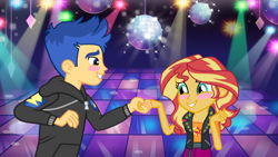 Size: 1136x640 | Tagged: safe, artist:3d4d, flash sentry, sunset shimmer, better together, equestria girls, dancing, disco ball, female, flashimmer, geode of empathy, male, shipping, straight