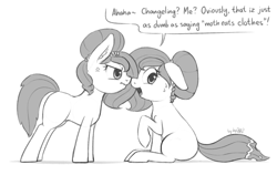 Size: 2030x1280 | Tagged: safe, artist:dsp2003, oc, oc only, oc:brownie bun, changeling, earth pony, pony, horse wife, 2017, angry, changeling oc, comic, disguise, disguised changeling, female, grayscale, mare, monochrome, scrunchy face, single panel, sketch