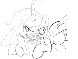 Size: 887x669 | Tagged: safe, artist:zev, princess celestia, alicorn, pony, book, grayscale, monochrome, reading, sketch