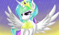 Size: 854x512 | Tagged: dead source, safe, artist:silvercommando, princess celestia, alicorn, pony, crying, rain, sad, solo