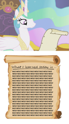 Size: 391x700 | Tagged: safe, princess celestia, alicorn, pony, bad wolf, doctor who, meme, princess celestia's letters for the day