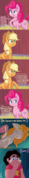 Size: 1024x6144 | Tagged: safe, artist:dsp2003, applejack, pear butter, pinkie pie, earth pony, human, pony, the perfect pear, 2017, absurd resolution, blushing, comic, crossover, crying, female, mare, parody, spoilers for another series, steven quartz universe, steven universe