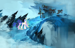 Size: 1680x1092 | Tagged: artist needed, source needed, safe, princess celestia, princess luna, queen chrysalis, alicorn, changeling, changeling queen, pony, 1000 years in photoshop