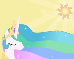 Size: 500x400 | Tagged: safe, artist:toughbluff, princess celestia, alicorn, pony, female, horn, mare, multicolored mane, solo, wallpaper, white coat