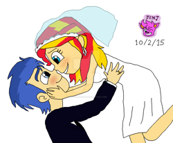 Size: 1024x843 | Tagged: safe, artist:resotii, flash sentry, sunset shimmer, equestria girls, clothes, dress, female, flashimmer, male, marriage, shipping, straight, wedding, wedding dress