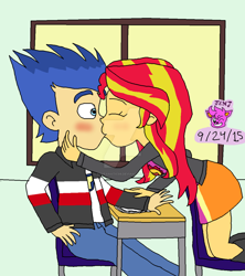 Size: 1024x1154 | Tagged: safe, artist:resotii, flash sentry, sunset shimmer, equestria girls, female, flashimmer, kissing, male, shipping, straight