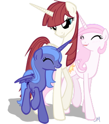 Size: 600x682 | Tagged: safe, artist:russiankolz, princess celestia, princess luna, oc, alicorn, pony, lauren faust, pink-mane celestia, ponified, younger