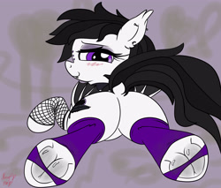 Size: 4000x3400 | Tagged: safe, artist:littlenaughtypony, oc, oc only, oc:ebony inks, bat pony, blushing, dock, female, fetish, frog (hoof), hoof fetish, looking at you, looking back, solo, stirrups, underhoof