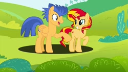 Size: 1024x576 | Tagged: safe, artist:thunderlime374, flash sentry, sunset shimmer, female, flashimmer, male, shipping, straight