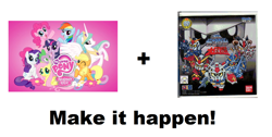 Size: 1364x686 | Tagged: safe, applejack, fluttershy, pinkie pie, princess celestia, rainbow dash, rarity, spike, twilight sparkle, alicorn, dragon, earth pony, pegasus, pony, unicorn, /mlp/, crossover, exploitable meme, gundam, gundamn sd, make it happen, mane seven, mane six