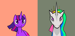 Size: 1330x645 | Tagged: safe, artist:darkdoomer, princess celestia, twilight sparkle, alicorn, pony, unicorn, duo, duo female, female, horn, mare, pixel art