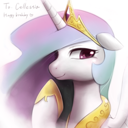 Size: 600x600 | Tagged: safe, artist:magentablackr, princess celestia, alicorn, pony, grammar error, simple background, solo