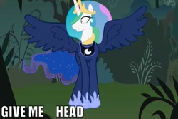 Size: 1019x681 | Tagged: safe, princess celestia, princess luna, alicorn, pony, body swap, draw on me, give me a head, head swap, princess molestia, solo