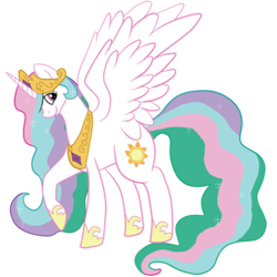 Size: 400x400 | Tagged: safe, artist:shadowfoxnjp, princess celestia, alicorn, pony, crown, female, horn, mare, multicolored mane, multicolored tail, solo, white coat, white wings, wings