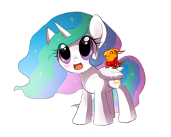 Size: 750x600 | Tagged: safe, artist:keterok, philomena, princess celestia, alicorn, pony, cute, cutelestia, simple background, transparent background, younger