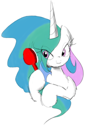 Size: 830x1186 | Tagged: safe, artist:zev, princess celestia, alicorn, pony, brushie, hairbrush, smiling, solo