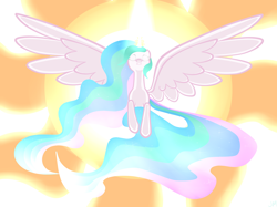 Size: 2000x1495 | Tagged: safe, artist:russiankolz, princess celestia, alicorn, pony, flying, glowing eyes, solo