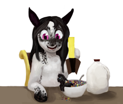 Size: 4000x3379 | Tagged: safe, artist:misstwipietwins, oc, oc only, oc:inkenel, oc:oretha, pony, annoyed, bowl, cereal, cereal box, food, happy, micro, milk, size difference