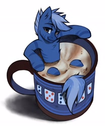 Size: 1713x2048 | Tagged: safe, artist:share dast, oc, oc only, oc:dark straw, merpony, pony, cup, cup of pony, male, micro, solo