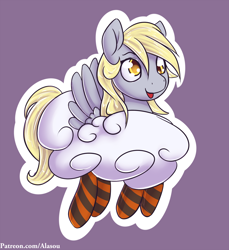 Size: 1650x1800 | Tagged: safe, artist:alasou, derpibooru import, derpy hooves, pony, clothes, cloud, cute, silly, silly pony, socks, solo, striped socks