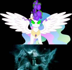 Size: 1136x1108 | Tagged: safe, princess celestia, alicorn, pony, the crystal empire, corrupted, dark magic, evil, galadriel, image macro, lord of the rings, magic, sombra eyes, tolkien