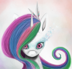 Size: 1857x1770 | Tagged: safe, artist:nettrip, princess celestia, alicorn, pony, bust, female, horn, mare, multicolored mane, solo, white coat